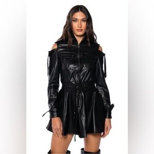 Akira into the Matrix faux leather long sleeve mini dress black small NWT
